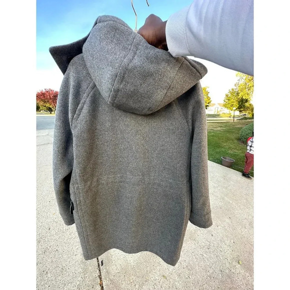 Coach Women’s Granite Gray Wool Coat Jacket With Hoodie And Leather Trims Size M - Picture 15 of 17